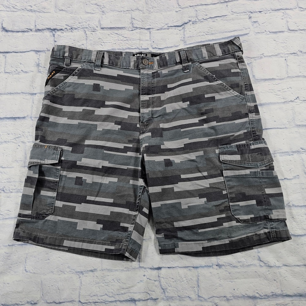 Ariat Rebar M4 Cargo Shorts Mens 44 Grey Digital Camo Relaxed Stretch Workwear